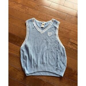 Victoria's Secret PINK Knit Sweater Vest Light Blue White Logo Sleeveless Large